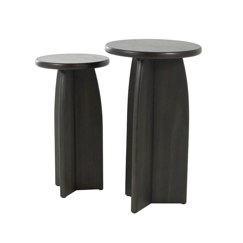 Ensemble de 2 tables d’appoint décoratives à piédestal en bois, noires ou brunes - Roche River Decor