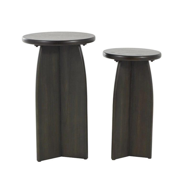 Ensemble de 2 tables d’appoint décoratives à piédestal en bois, noires ou brunes - Roche River Decor
