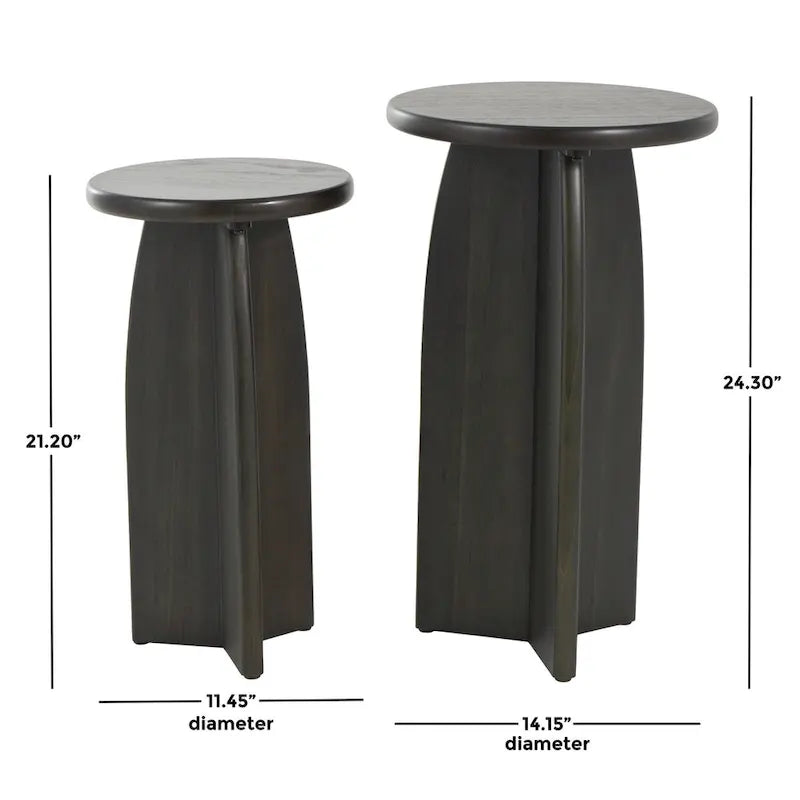 Ensemble de 2 tables d’appoint décoratives à piédestal en bois, noires ou brunes - Roche River Decor