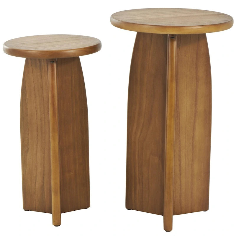 Ensemble de 2 tables d’appoint décoratives à piédestal en bois, noires ou brunes - Roche River Decor