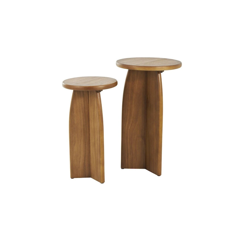 Ensemble de 2 tables d’appoint décoratives à piédestal en bois, noires ou brunes - Roche River Decor