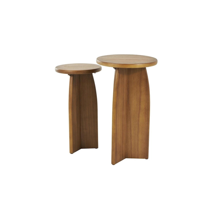 Ensemble de 2 tables d’appoint décoratives à piédestal en bois, noires ou brunes - Roche River Decor