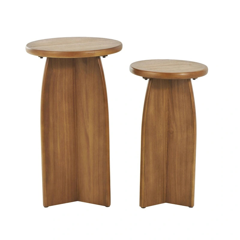 Ensemble de 2 tables d’appoint décoratives à piédestal en bois, noires ou brunes - Roche River Decor