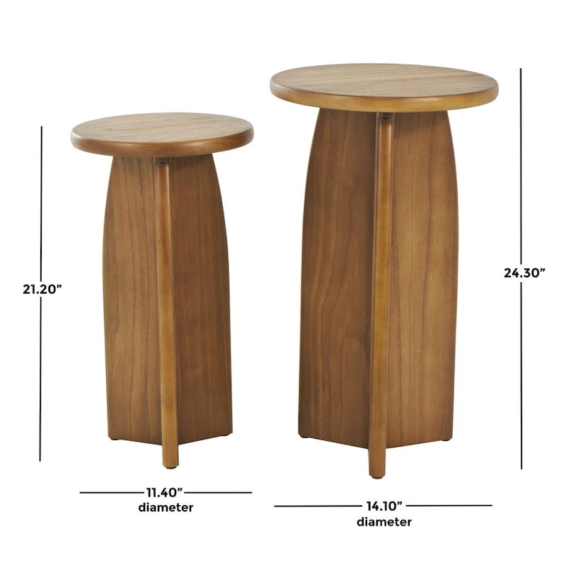 Ensemble de 2 tables d’appoint décoratives à piédestal en bois, noires ou brunes - Roche River Decor