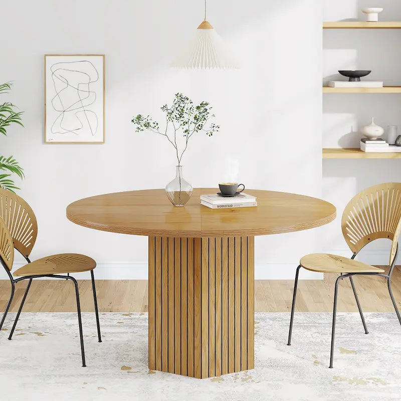 47-Zoll-Küchen- und Esstisch im Industriedesign, rund, mit Säulenfuß für 4 Personen