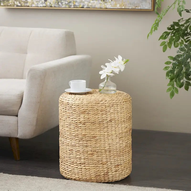 Handgewebter runder Beistell- und Akzenttisch aus Seegras – Braun – Roche River Decor