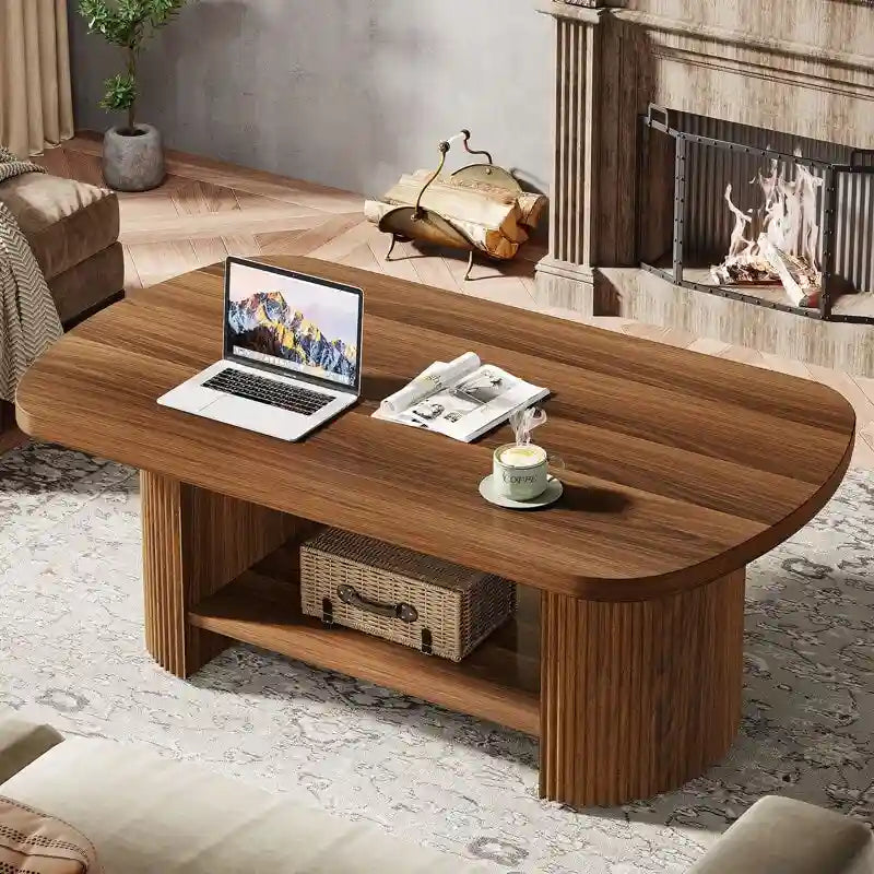 45,2-Zoll-Couchtisch aus Holz, Mitteltisch mit 2 Ablageebenen