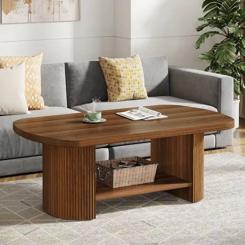 45,2-Zoll-Couchtisch aus Holz, Mitteltisch mit 2 Ablageebenen