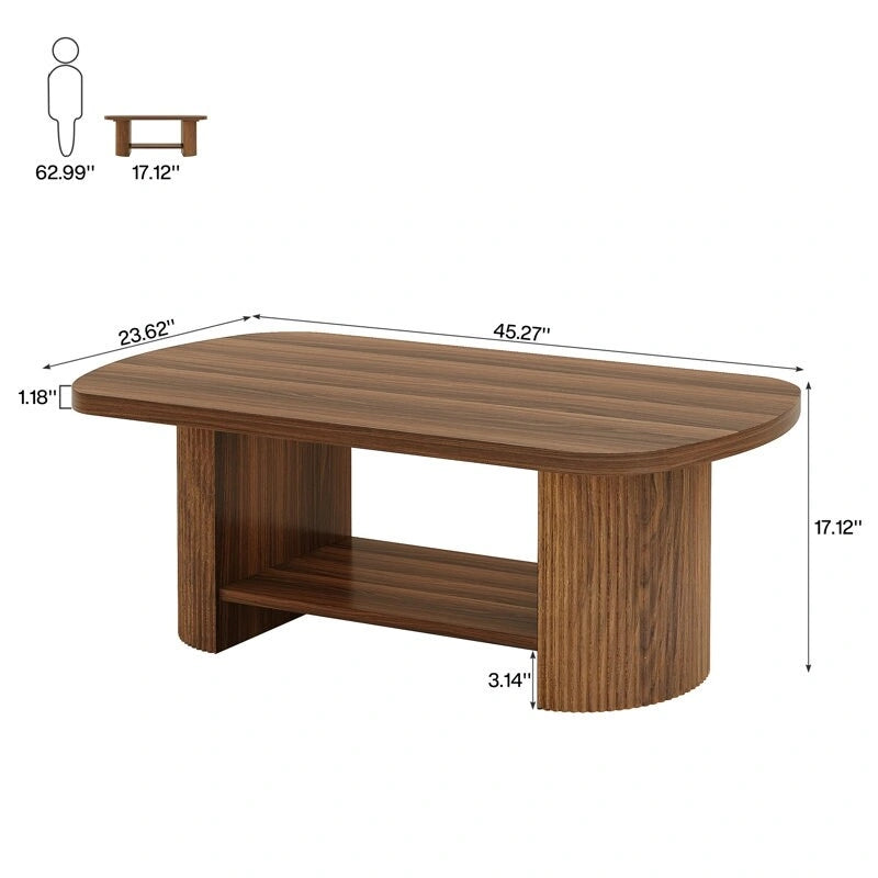 45,2-Zoll-Couchtisch aus Holz, Mitteltisch mit 2 Ablageebenen