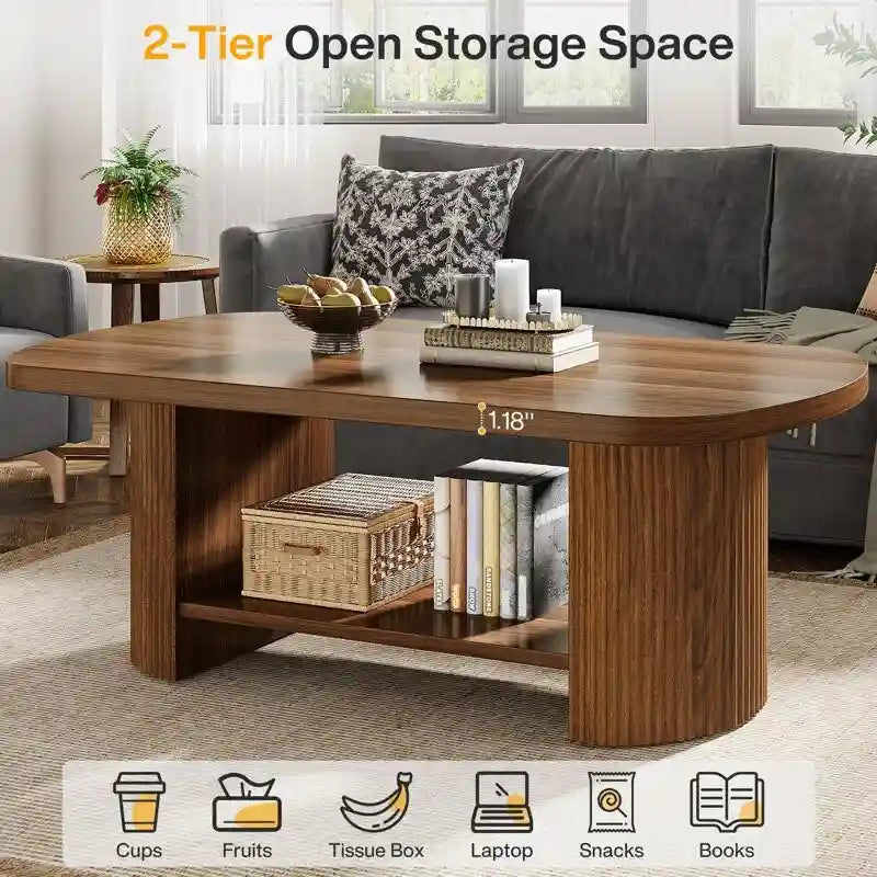45,2-Zoll-Couchtisch aus Holz, Mitteltisch mit 2 Ablageebenen