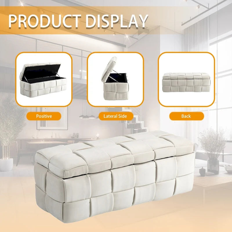 Velvet Upholstered Storage Ottoman Bench with Safety Hinge for Living Room,Bedroom