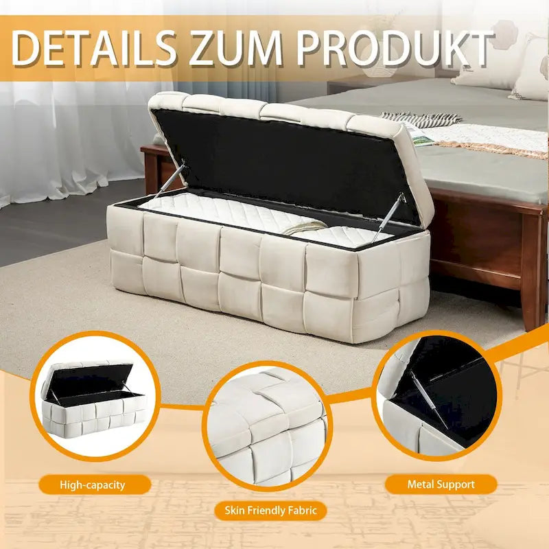 Velvet Upholstered Storage Ottoman Bench with Safety Hinge for Living Room,Bedroom