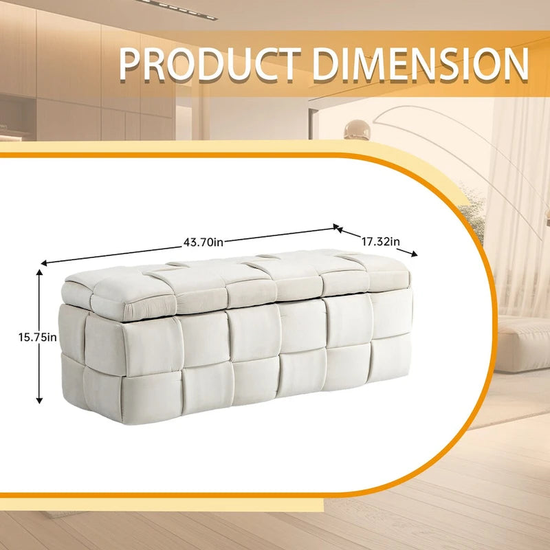 Velvet Upholstered Storage Ottoman Bench with Safety Hinge for Living Room,Bedroom