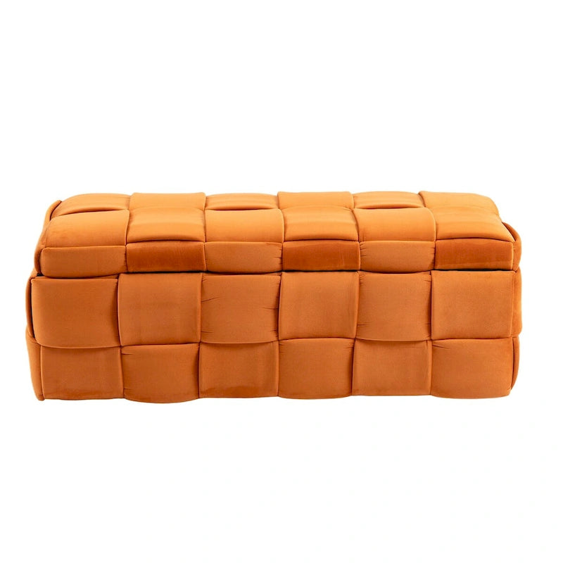 Velvet Upholstered Storage Ottoman Bench with Safety Hinge for Living Room,Bedroom