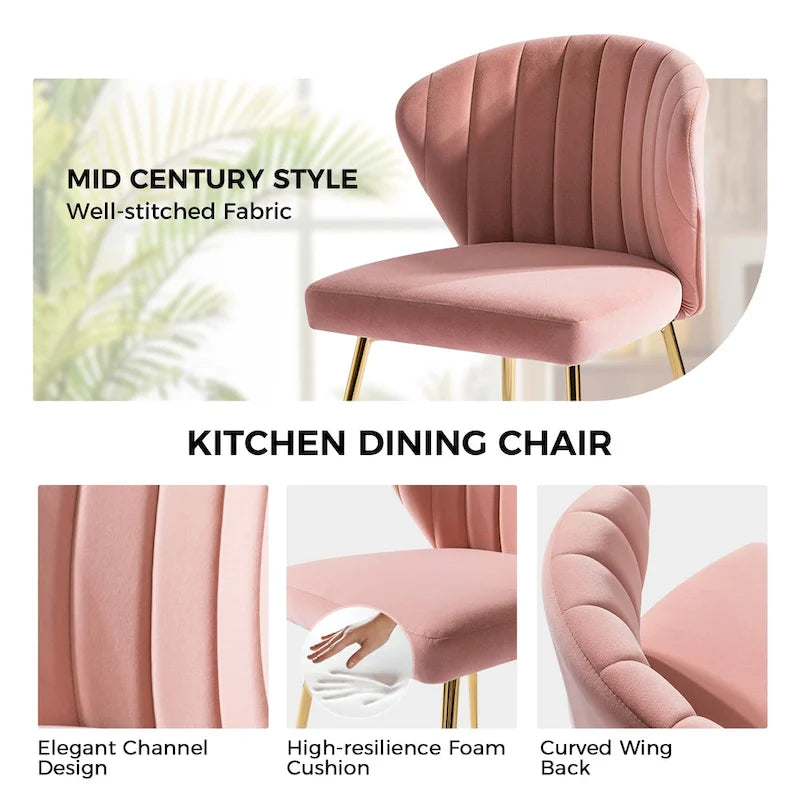 Chaise d’appoint de salle à manger Luna moderne glamour, rembourrée, avec dossier capitonné et petit piètement, par HULALA HOME