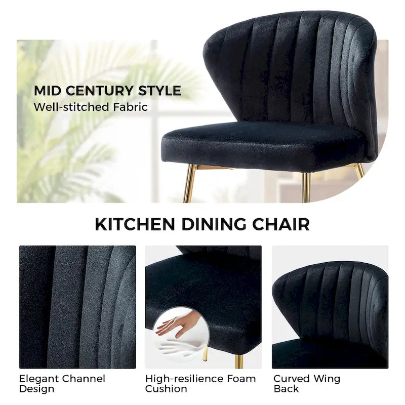 Chaise d’appoint de salle à manger Luna moderne glamour, rembourrée, avec dossier capitonné et petit piètement, par HULALA HOME
