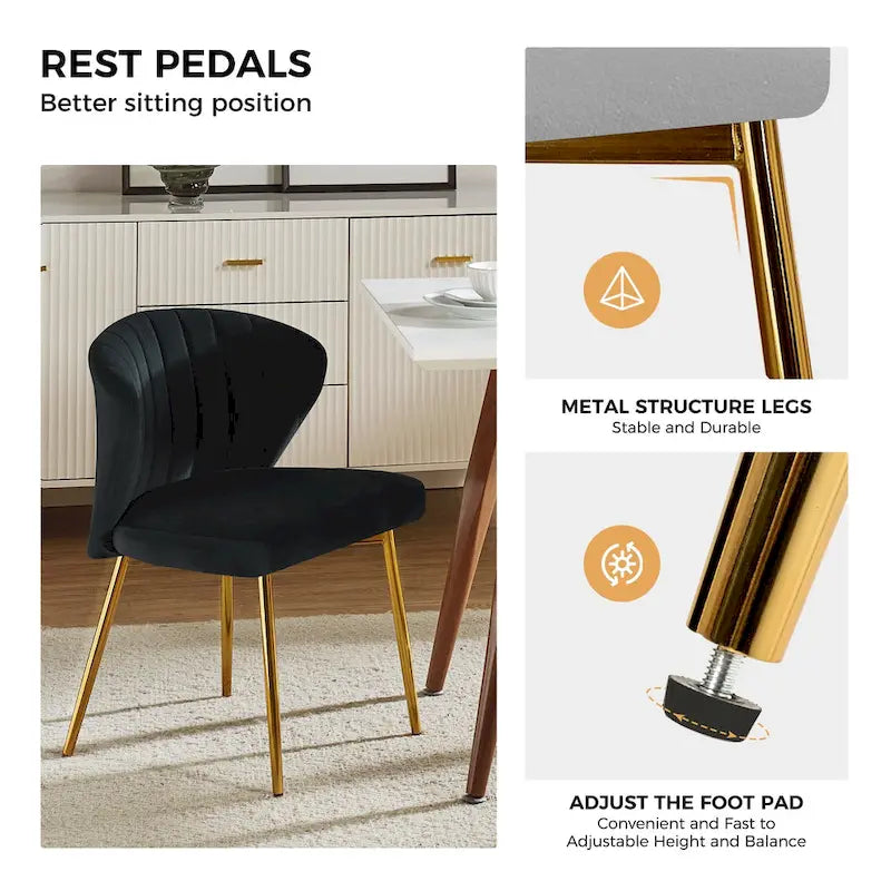 Chaise d’appoint de salle à manger Luna moderne glamour, rembourrée, avec dossier capitonné et petit piètement, par HULALA HOME