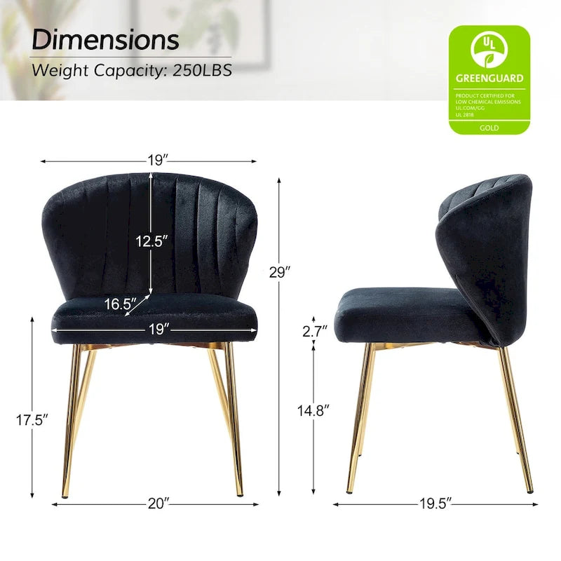Chaise d’appoint de salle à manger Luna moderne glamour, rembourrée, avec dossier capitonné et petit piètement, par HULALA HOME