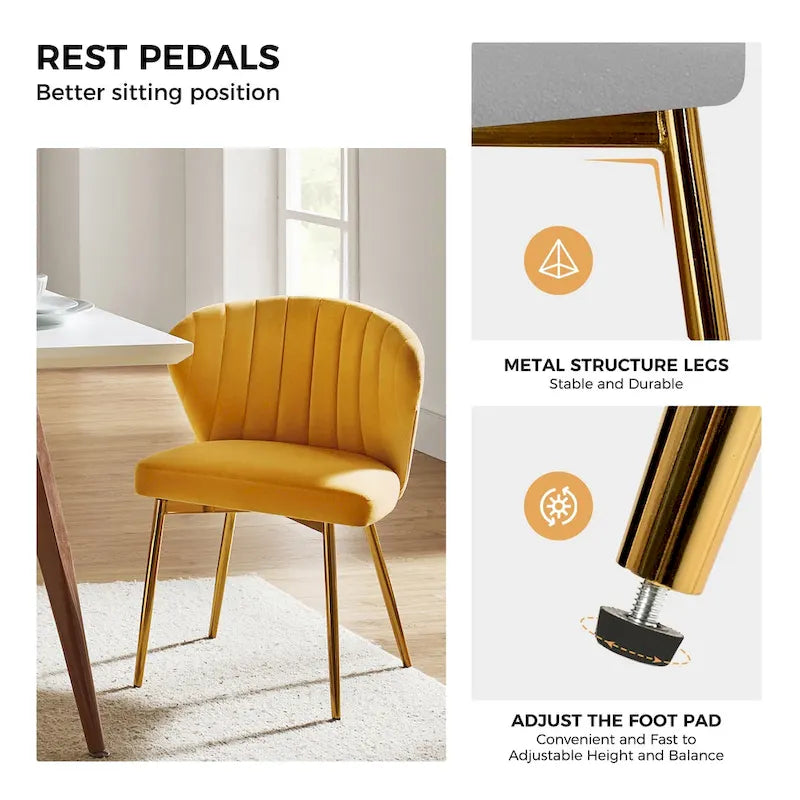Chaise d’appoint de salle à manger Luna moderne glamour, rembourrée, avec dossier capitonné et petit piètement, par HULALA HOME