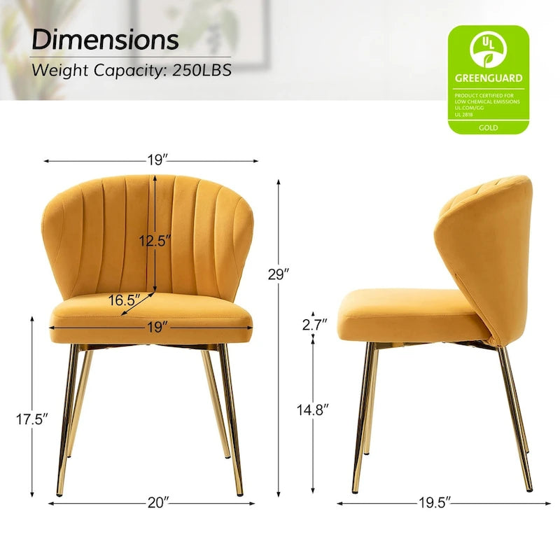 Chaise d’appoint de salle à manger Luna moderne glamour, rembourrée, avec dossier capitonné et petit piètement, par HULALA HOME