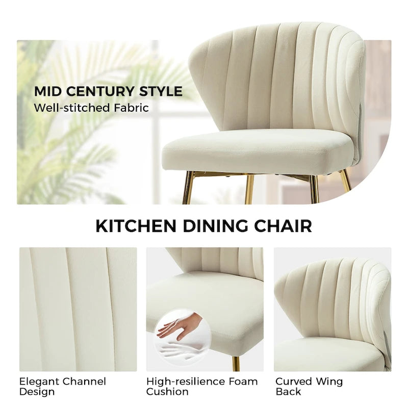 Chaise d’appoint de salle à manger Luna moderne glamour, rembourrée, avec dossier capitonné et petit piètement, par HULALA HOME