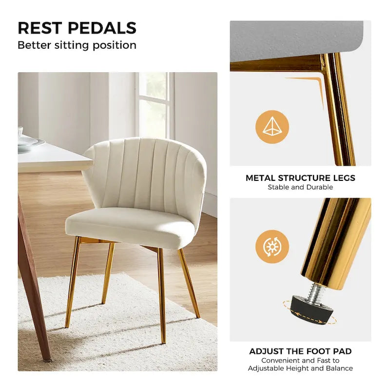 Chaise d’appoint de salle à manger Luna moderne glamour, rembourrée, avec dossier capitonné et petit piètement, par HULALA HOME