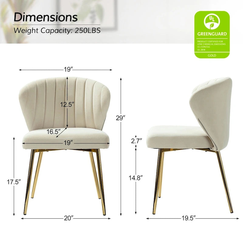 Chaise d’appoint de salle à manger Luna moderne glamour, rembourrée, avec dossier capitonné et petit piètement, par HULALA HOME