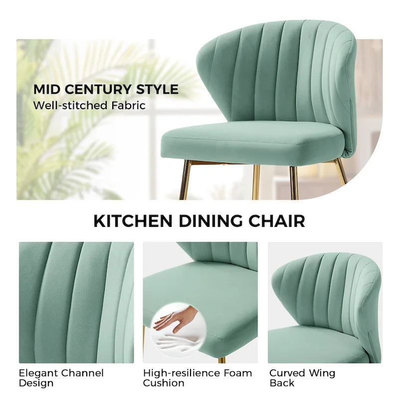 Chaise d’appoint de salle à manger Luna moderne glamour, rembourrée, avec dossier capitonné et petit piètement, par HULALA HOME
