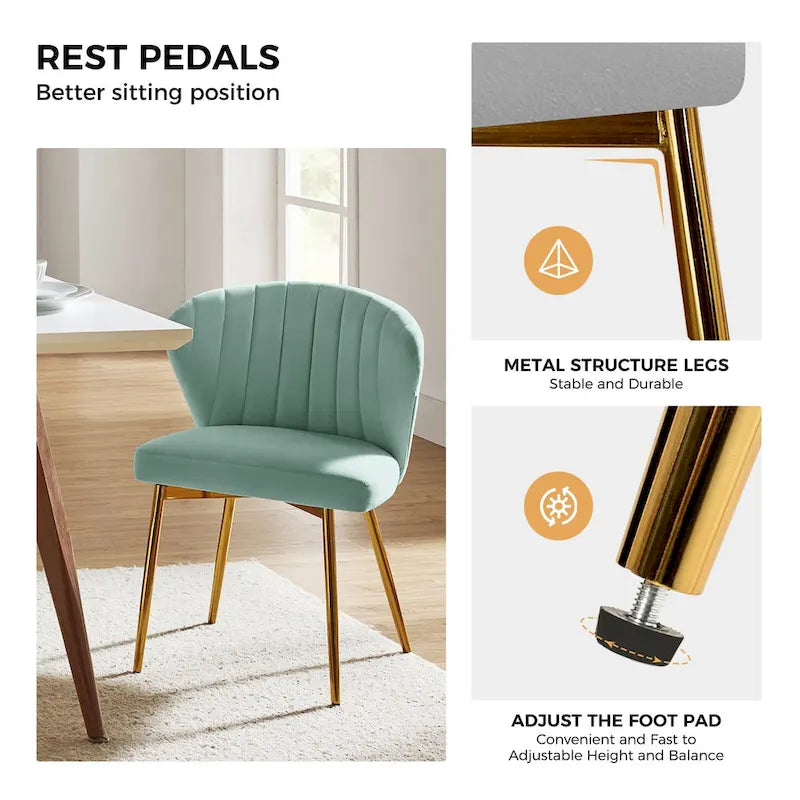 Chaise d’appoint de salle à manger Luna moderne glamour, rembourrée, avec dossier capitonné et petit piètement, par HULALA HOME