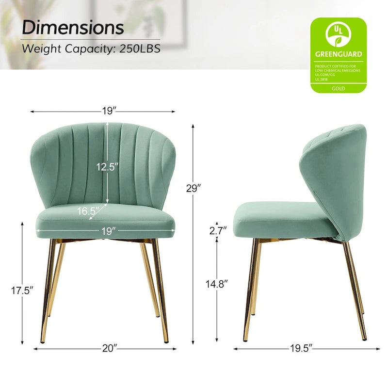 Chaise d’appoint de salle à manger Luna moderne glamour, rembourrée, avec dossier capitonné et petit piètement, par HULALA HOME