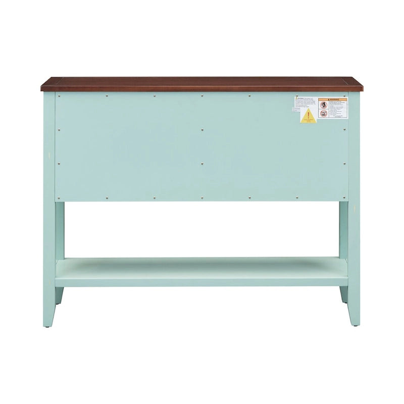 Vintage blauwe buffetkast, dressoir en consoletafel met onderste plank