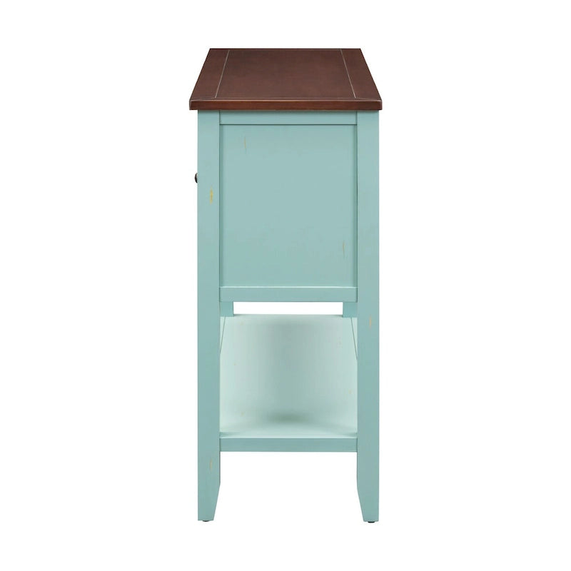 Vintage blauwe buffetkast, dressoir en consoletafel met onderste plank