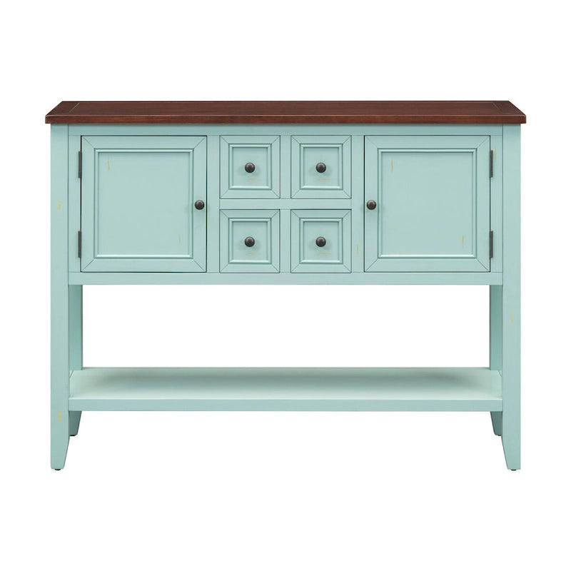 Vintage blauwe buffetkast, dressoir en consoletafel met onderste plank