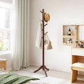 Wooden Coat Rack Stand Hall Tree 2 Adjustable Height w/ 8 Hooks