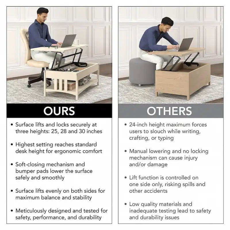 Salinas emelhető asztallapos dohányzóasztal-íróasztal tárolóval, a Bush Furniture-től