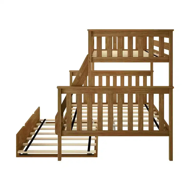 Letto a castello Max & Lily in legno massello, singolo sopra matrimoniale con letto estraibile contenitore e scaletta per bambini