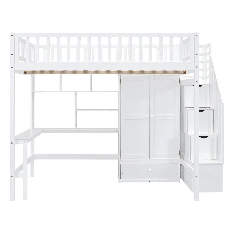 Full Pine Loft Bed with Desk and Storage