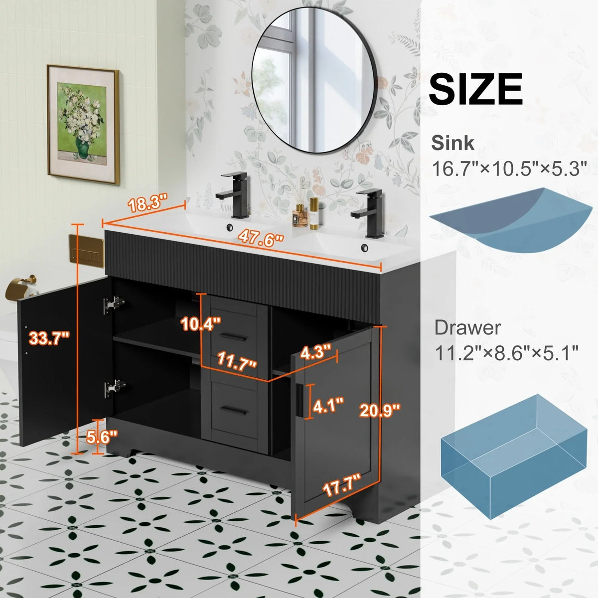 Wavy Line badkamermeubelset van 30/36/48 inch met wastafel en kraan