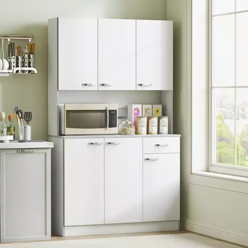 71 Kitchen Pantry Cabinet, Tall Storage Cabinet with Microwave Stand, Modern Kitchen Hutch,3 Adjustable Shelves for Living Room, Dining Room