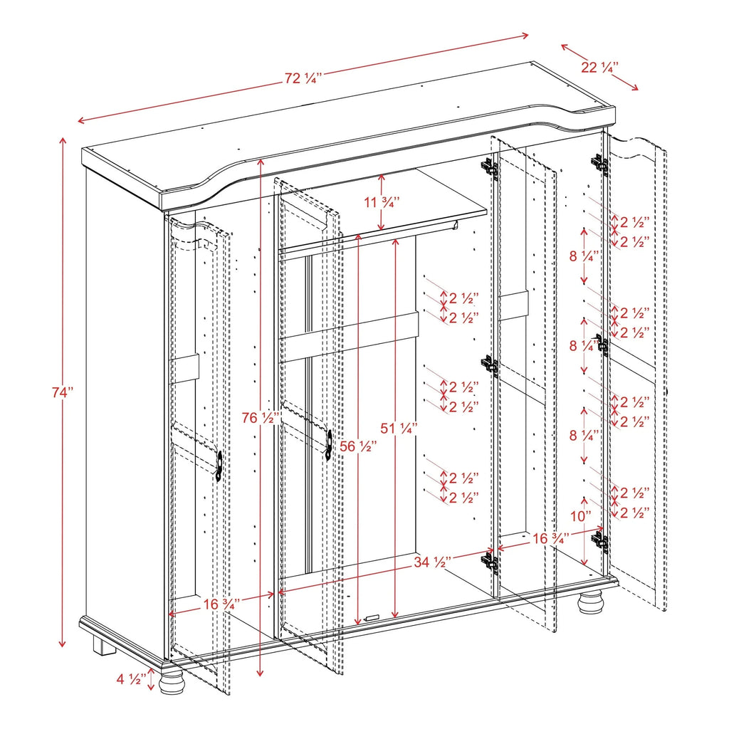 Palace Imports Kyle 4-türiger Kleiderschrank aus 100 % Massivholz mit Türen aus Massivholz oder Spiegelglas