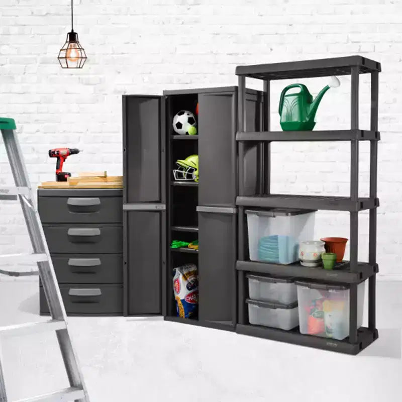 Armario organizador de almacenamiento para garaje Sterilite, paquete de 2, con 4 estantes ajustables, gris