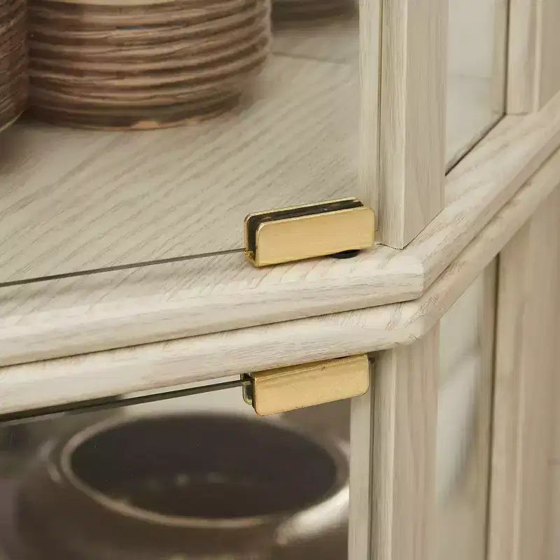 Hoekvitrinekast met glazen deuren en planken, hoekvitrine voor woonkamer