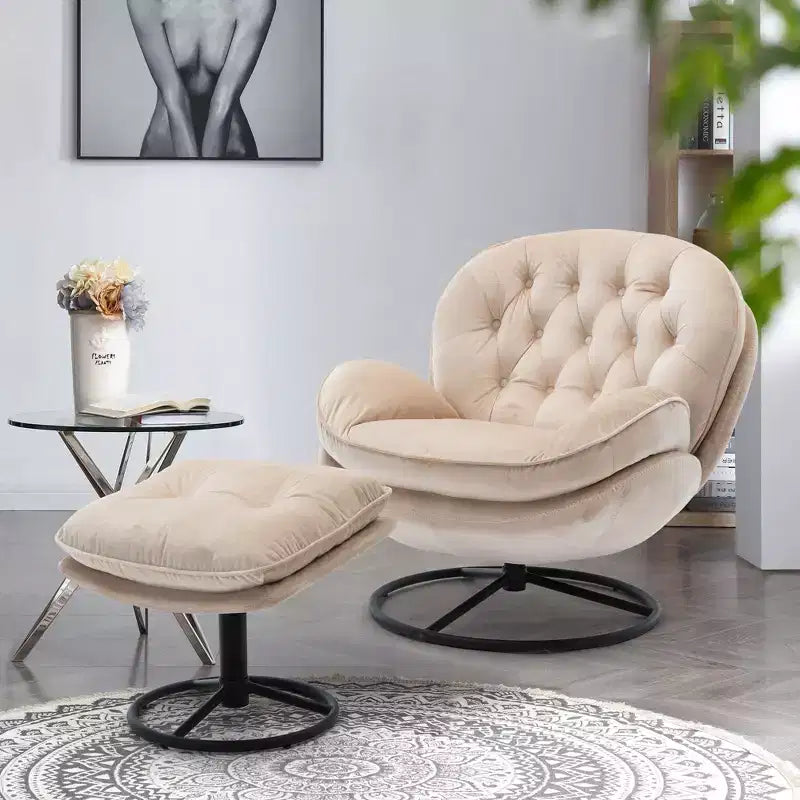 Okak Samt-Sessel mit Hocker, moderner armloser Wohnzimmersessel im Mid-Century-Stil, weicher und bequemer Sessel zum Fernsehen und Spielen
