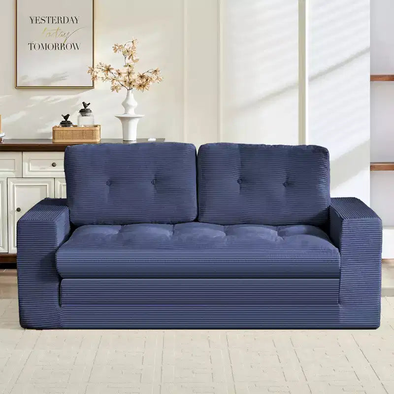 Mjkone 71'' 2-in-1 Convertible Futon Sofa Bed, Corded Fabric Foldable Tufted Buttons Loveseat Sleeper Sofa,Space-Saving