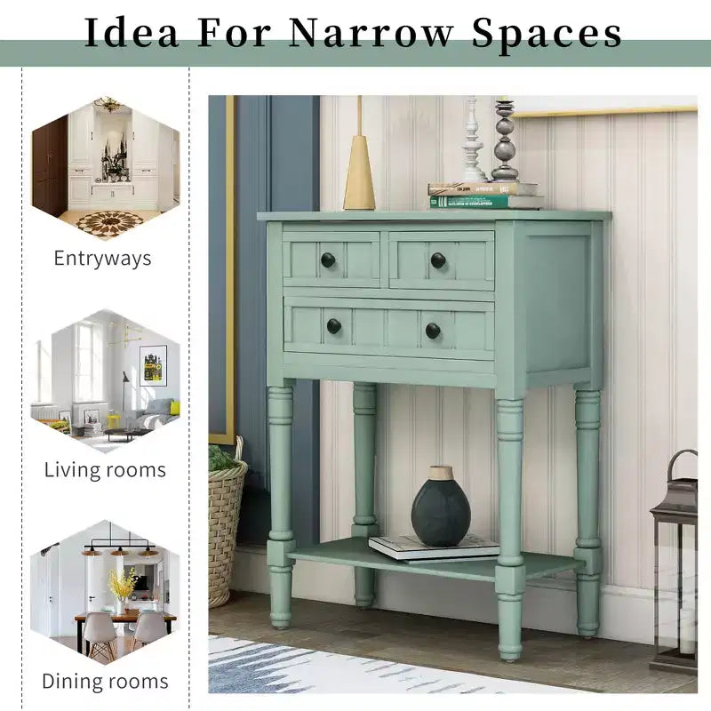 23.7in Narrow Console Table with 3 Drawers and Shelf, Sofa Table for Small Space Entryway or Living Room