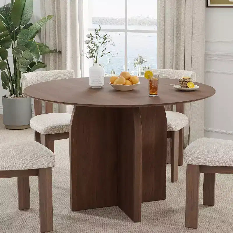 PexFix runder Esstisch aus Massivholz, 45 x 45, mit Walnuss-Finish und eleganten Bogenbeinen für moderne Esszimmer und Küchen
