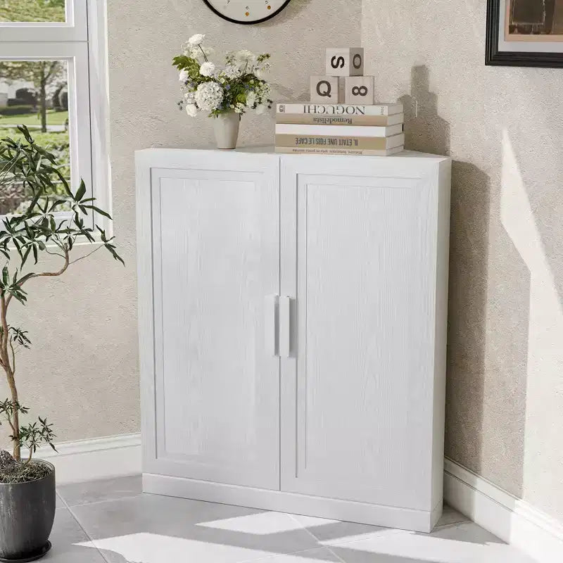 Mobile angolare Dovelina con ripiani regolabili, credenza, mobile portabottiglie e mobile da cucina e sala da pranzo con ante in legno - 31H x 31W, 36H x 31W