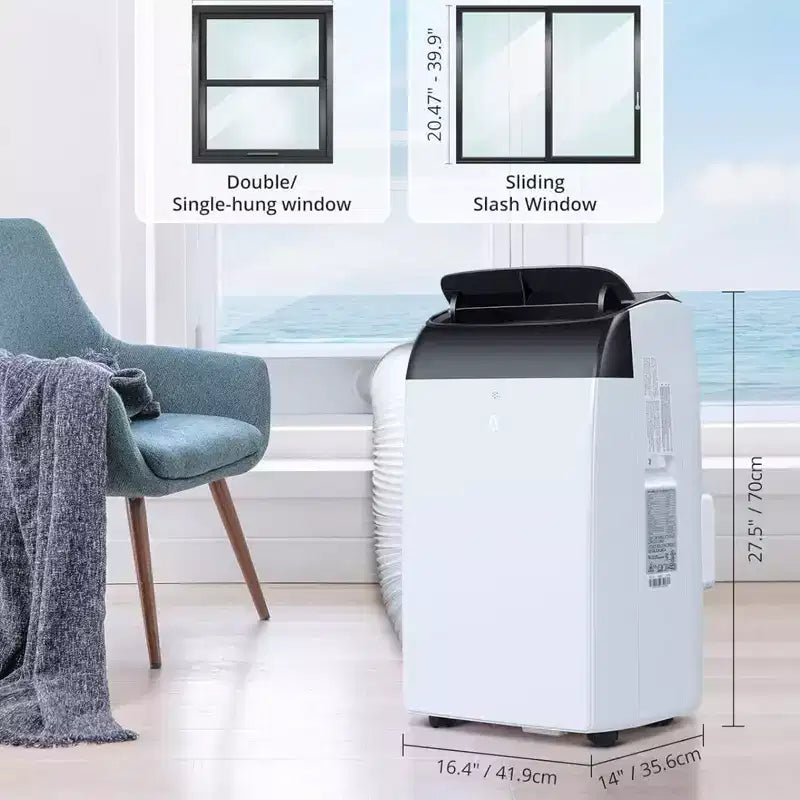 GustoWave Klimaanlage mit 14.000 BTU und Fernbedienung, tragbares Klimagerät für Räume bis 750 sq. ft., Weiß/Schwarz