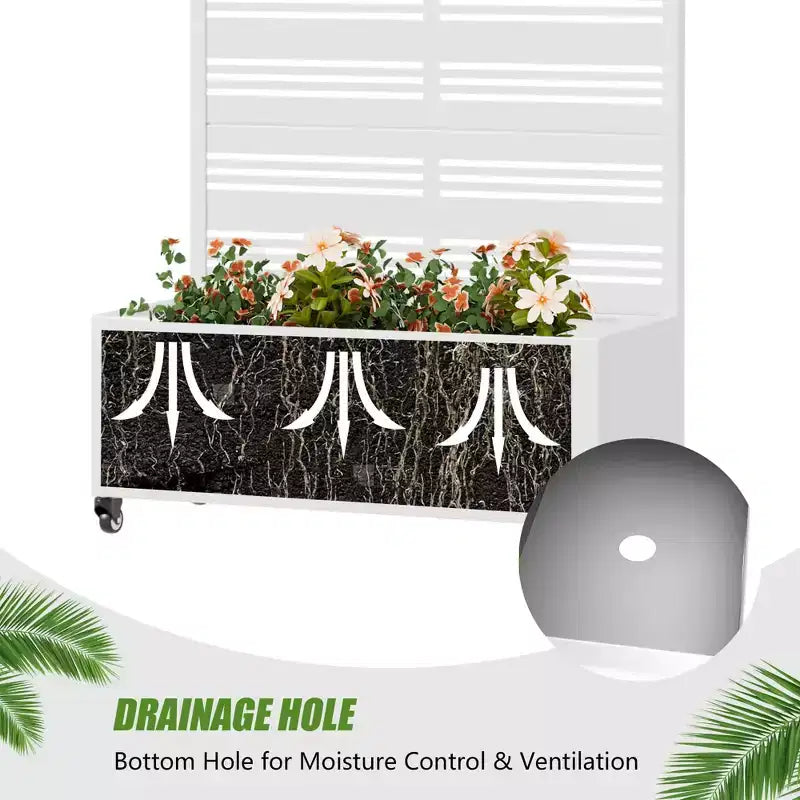 Jardinière rectangulaire blanche en fer forgé MAYEERTY avec treillis (Harold Wide-Narrow B à persiennes), 72 x 35 x 16, décoration de jardin en 5 pièces pour intérieur et extérieur