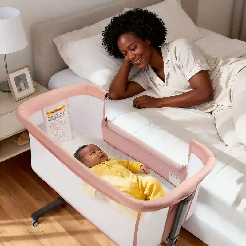 Moisés para bebé con ruedas – Beige / gris / rosa, cama colecho, para 1 bebé